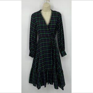 Otto D Ame plaid wrap dress Tartan plaid navy blue green black Italy midi 2